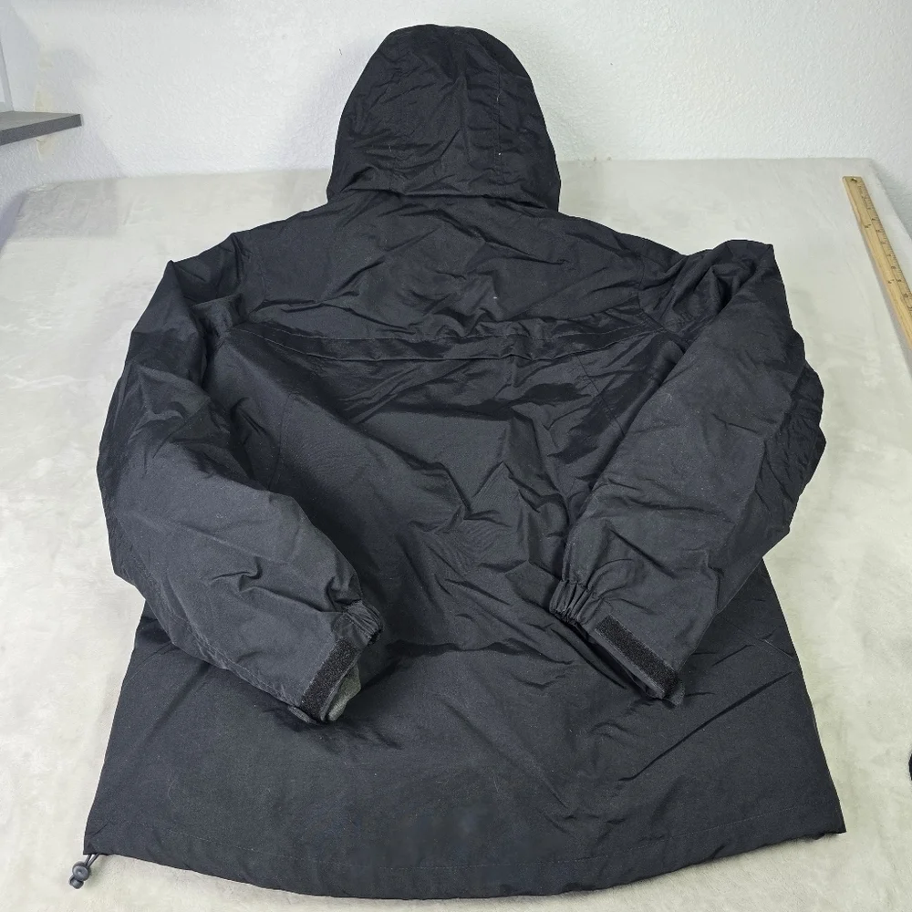 Eddie Bauer Removeable Fleece Lined Rain Jacket Sz Lg Black Removeable Hood